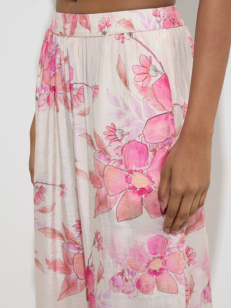 Utsa Multicolour Foliage Design Cotton Palazzos