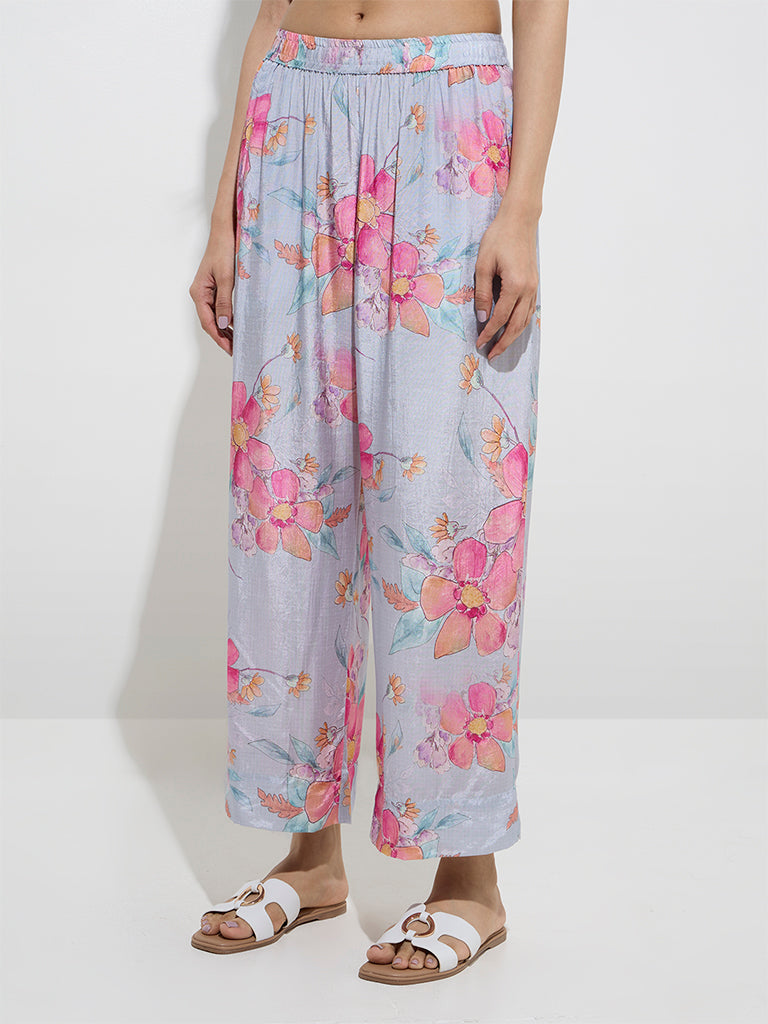 Utsa Blue Floral Design Ethnic Pants