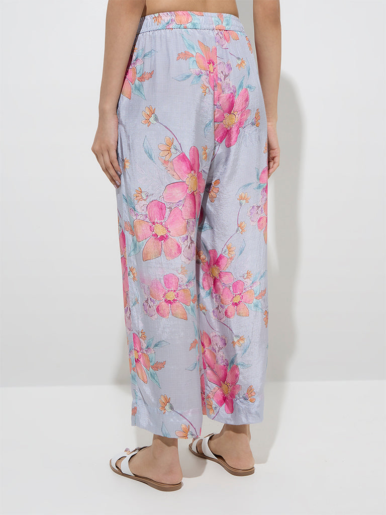 Utsa Blue Floral Design Ethnic Pants