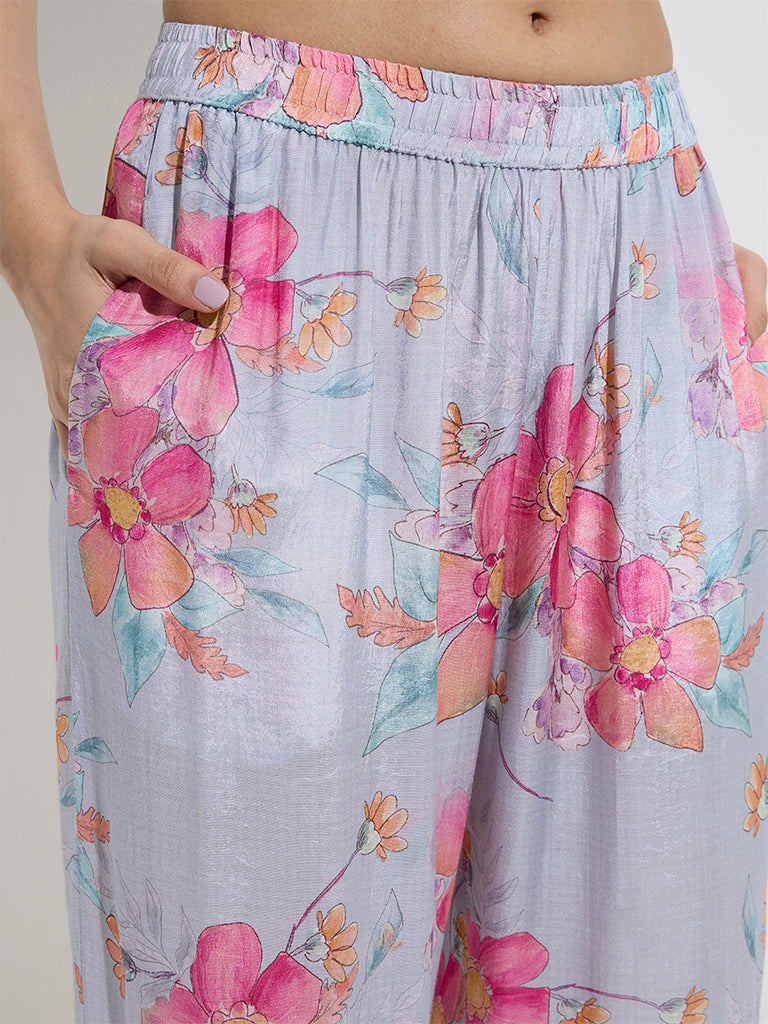 Utsa Blue Floral Design Ethnic Pants