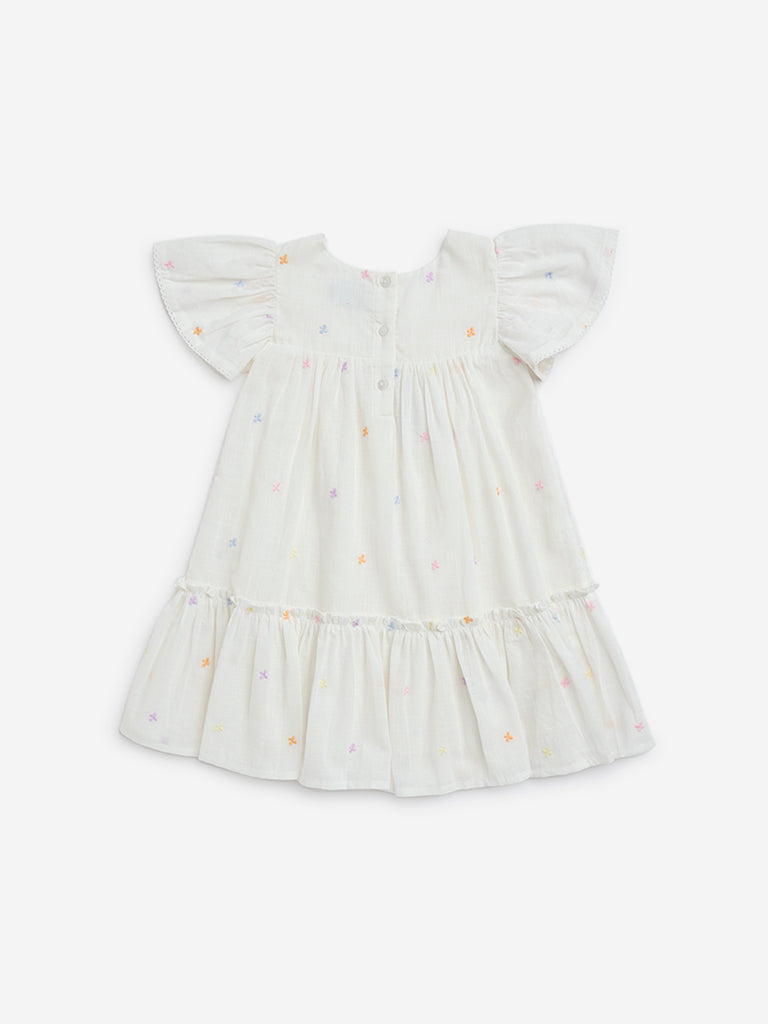HOP Kids White Floral Design Cotton A-Line Dress