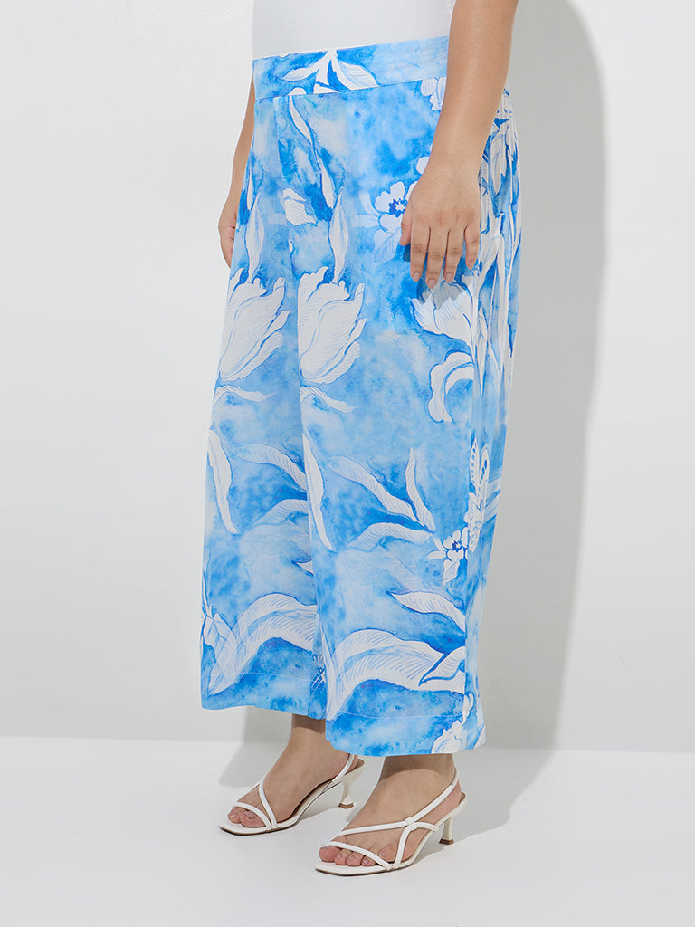 Diza Blue Floral Design Ethnic Pants