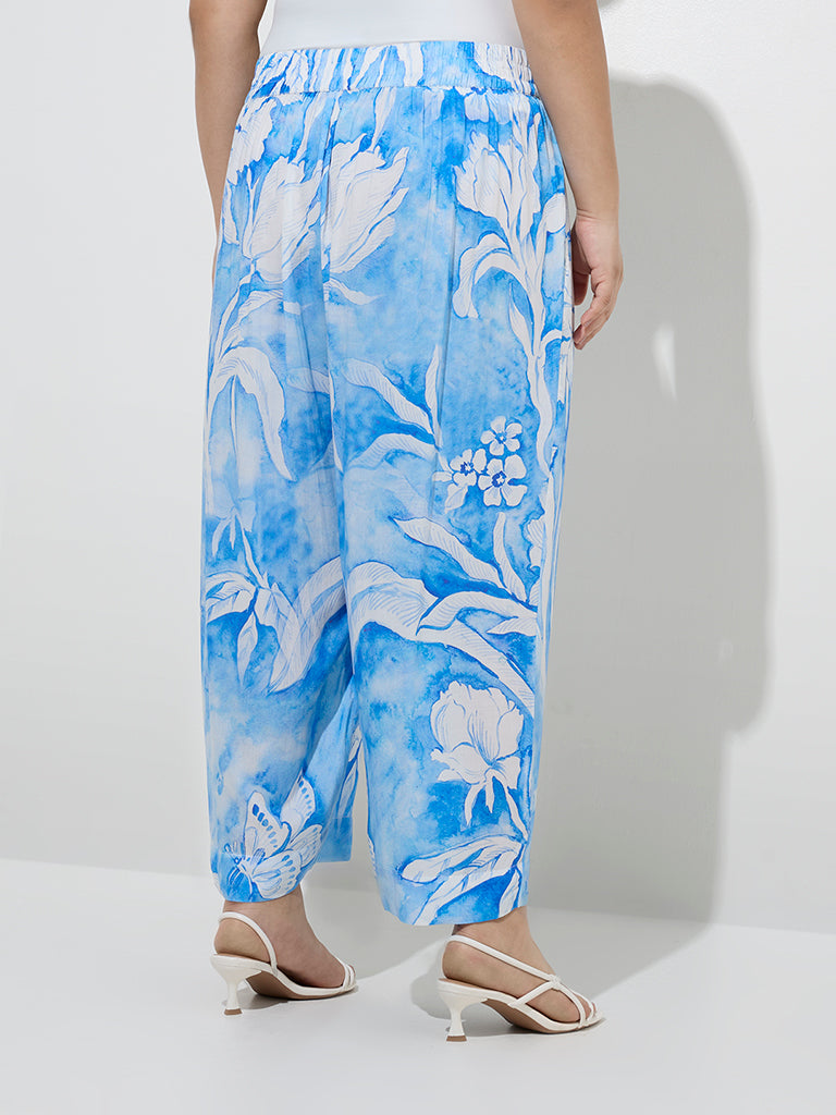 Diza Blue Floral Design Ethnic Pants