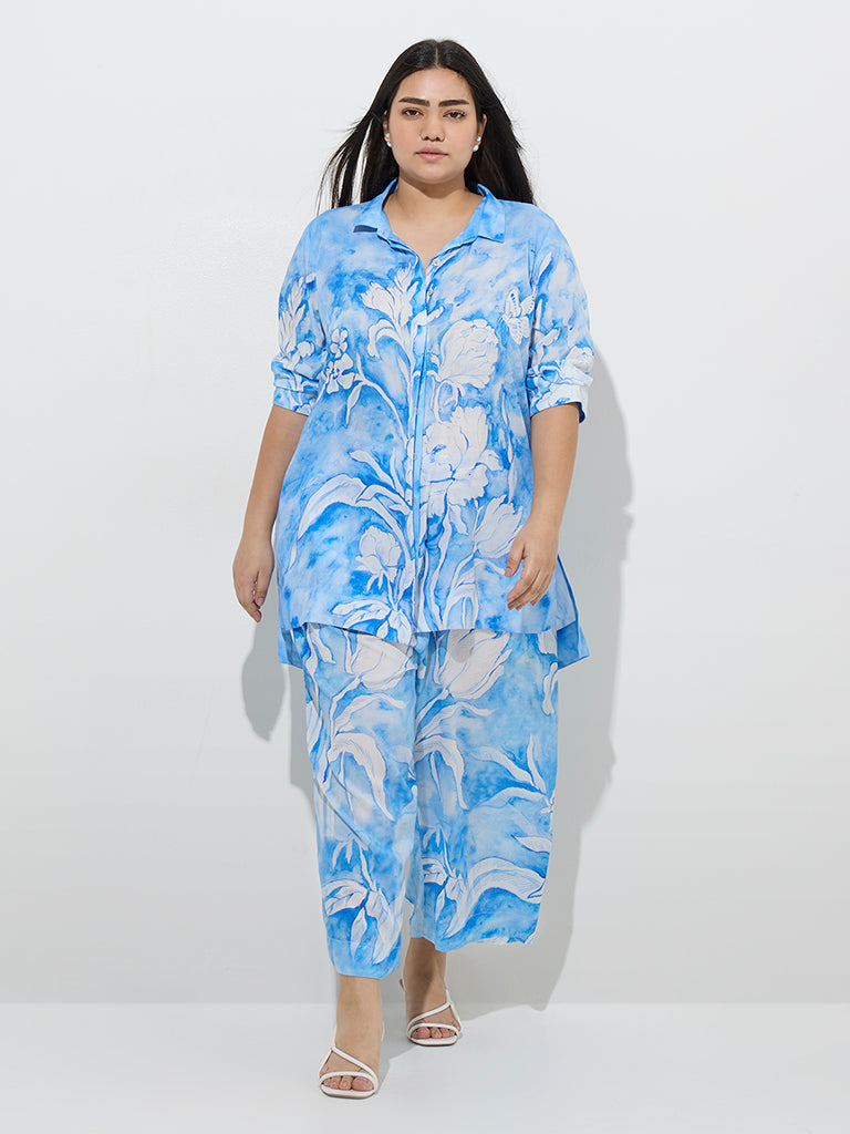 Diza Blue Floral Design Ethnic Pants