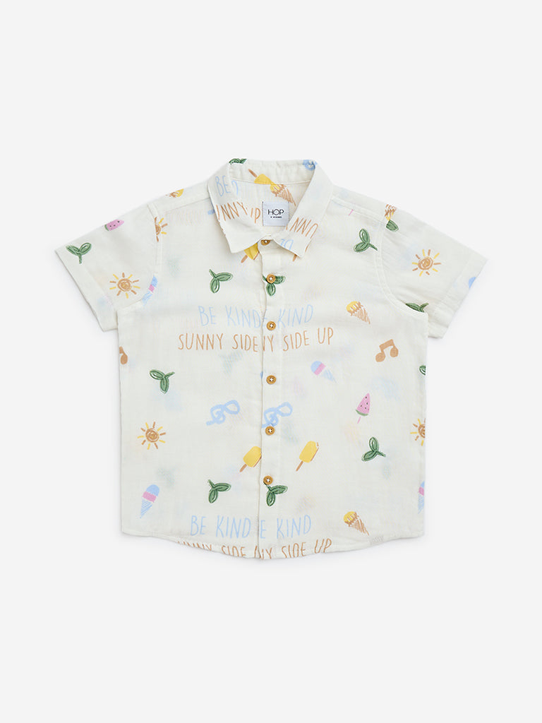 HOP Kids Off-White Printed Cotton Shirt