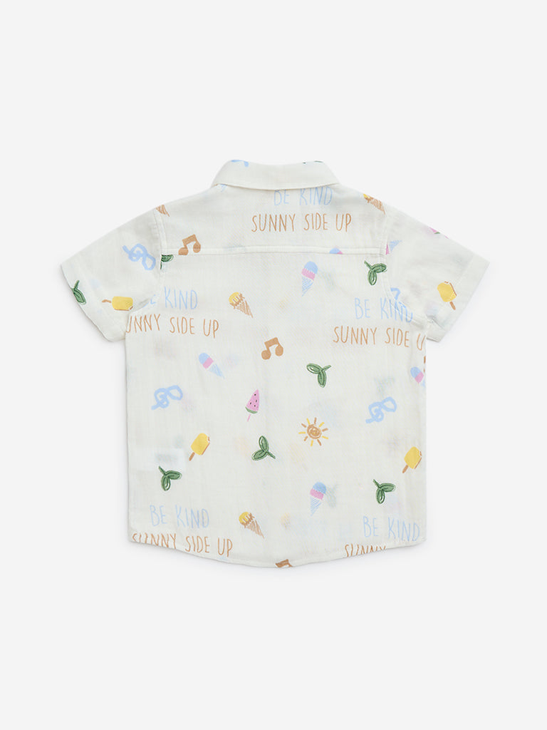 HOP Kids Off-White Printed Cotton Shirt