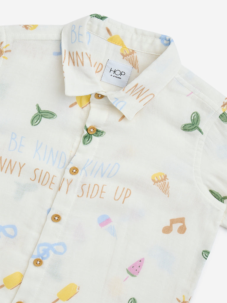 HOP Kids Off-White Printed Cotton Shirt