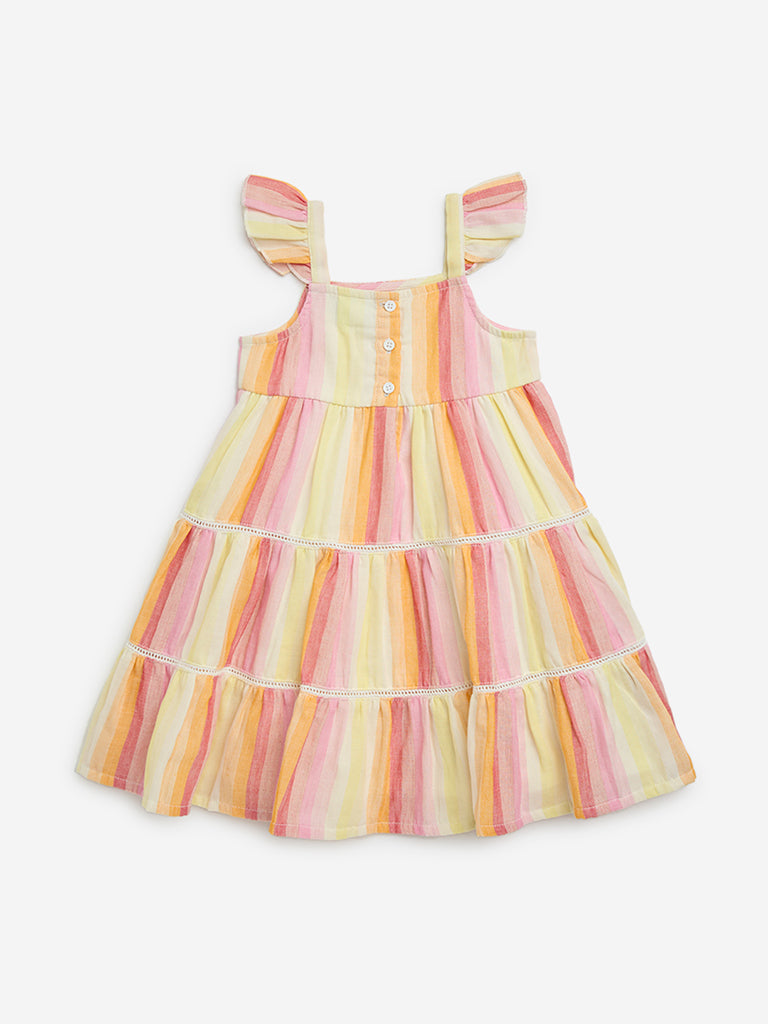 HOP Kids Multicolour Striped Tiered Cotton Dress