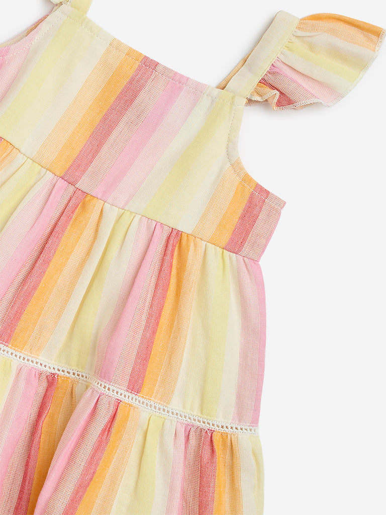 HOP Kids Multicolour Striped Tiered Cotton Dress