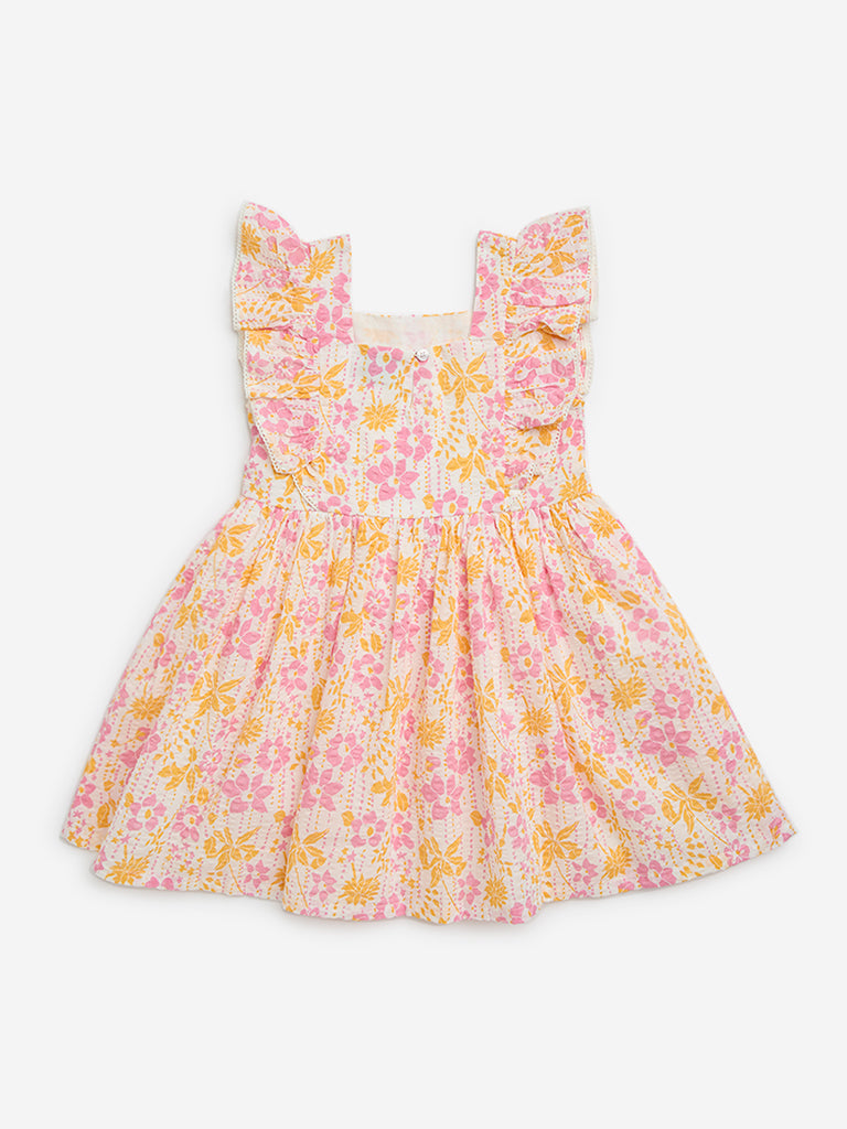 HOP Kids Multicolour Floral Pattern A-Line Cotton Dress