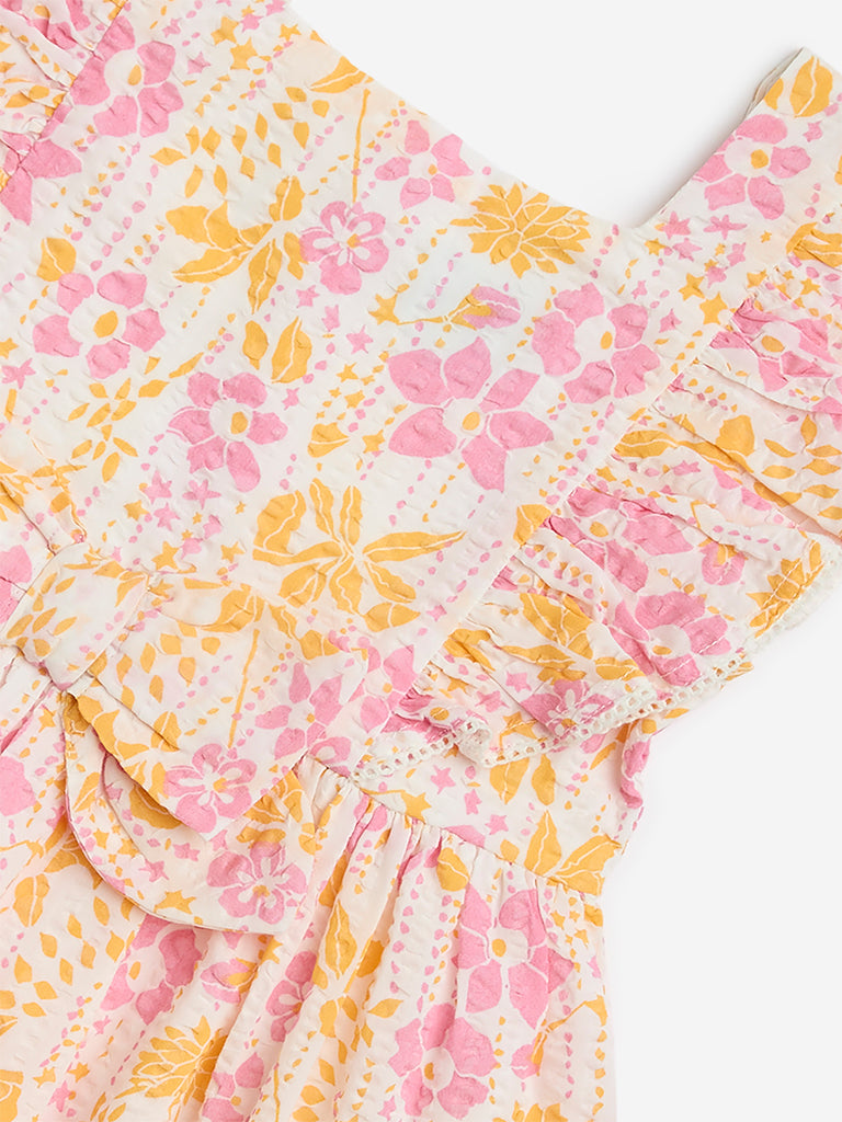 HOP Kids Multicolour Floral Pattern A-Line Cotton Dress