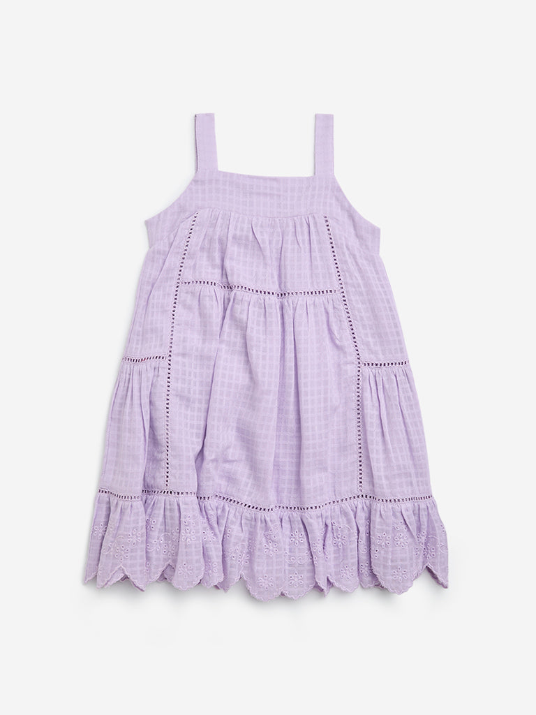 HOP Kids Lilac Embroidered Cotton A-Line Dress