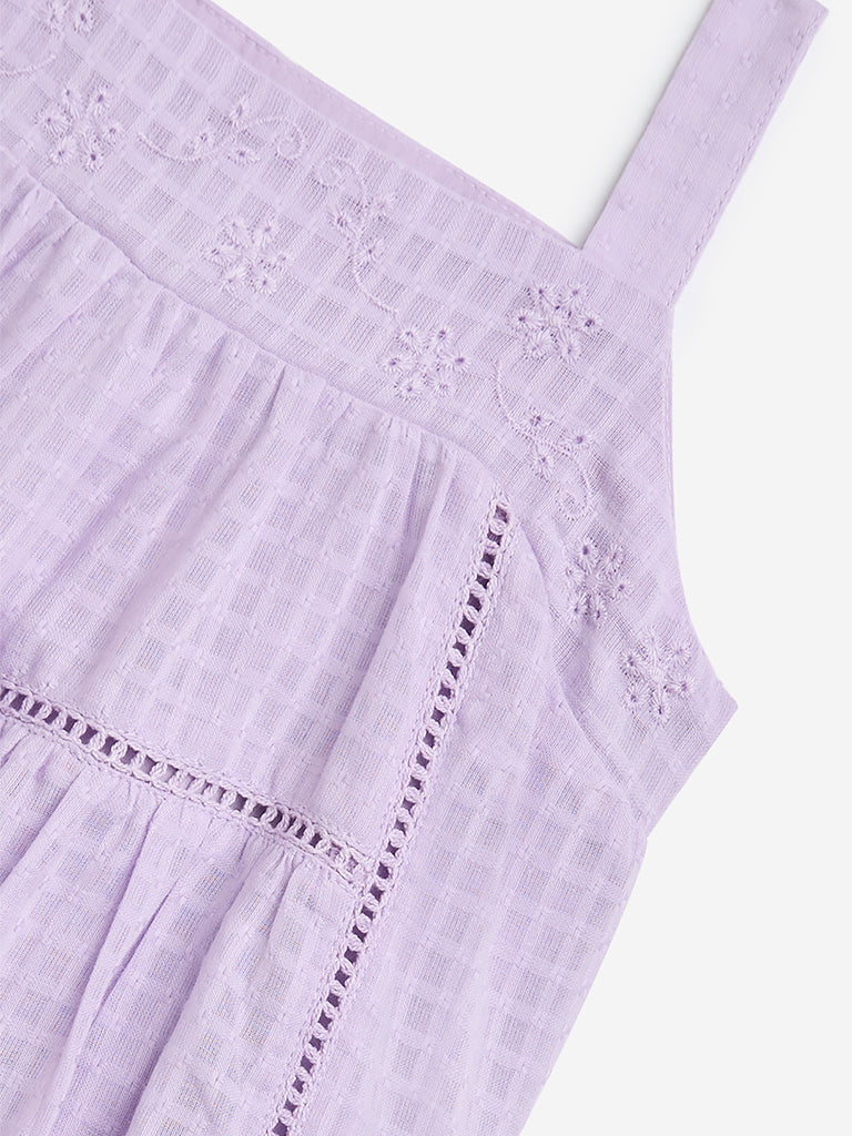 HOP Kids Lilac Embroidered Cotton A-Line Dress