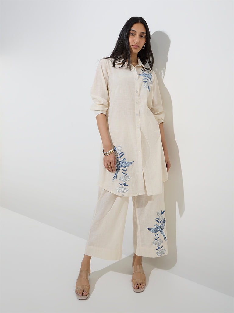 Utsa Off-White Nature-Inspired A-Line Cotton Kurta