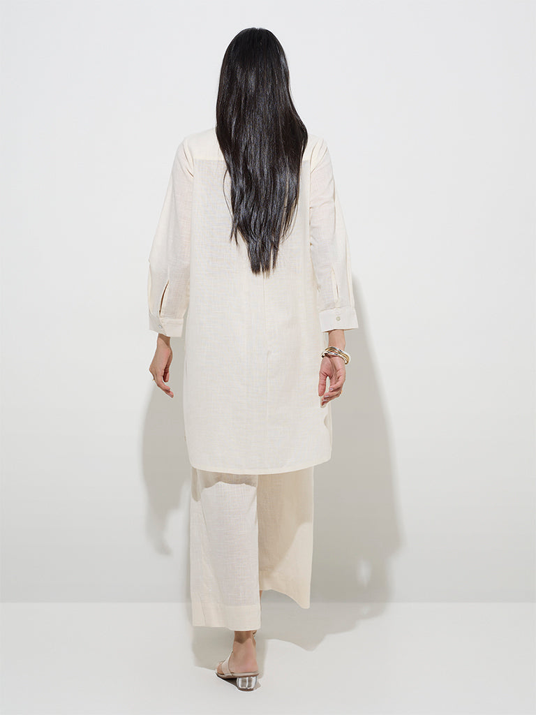 Utsa Off-White Nature-Inspired A-Line Cotton Kurta