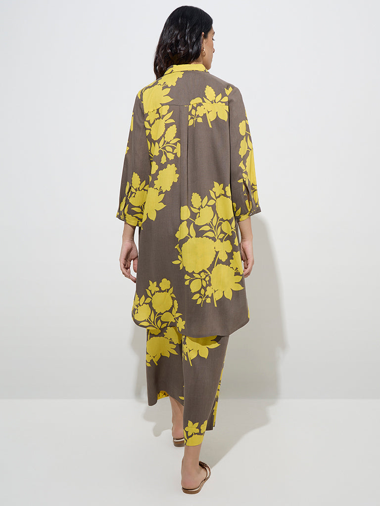 Utsa Mustard Floral Printed A-Line Kurta