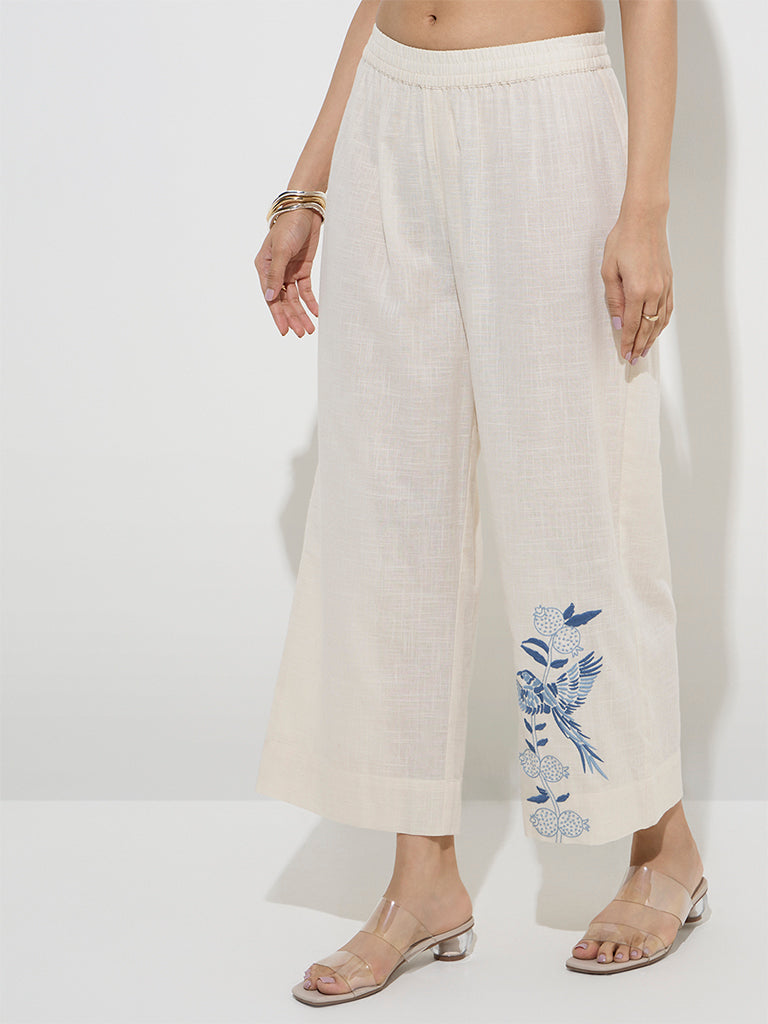Utsa Off-White Nature-Inspired Cotton Ethnic Pants