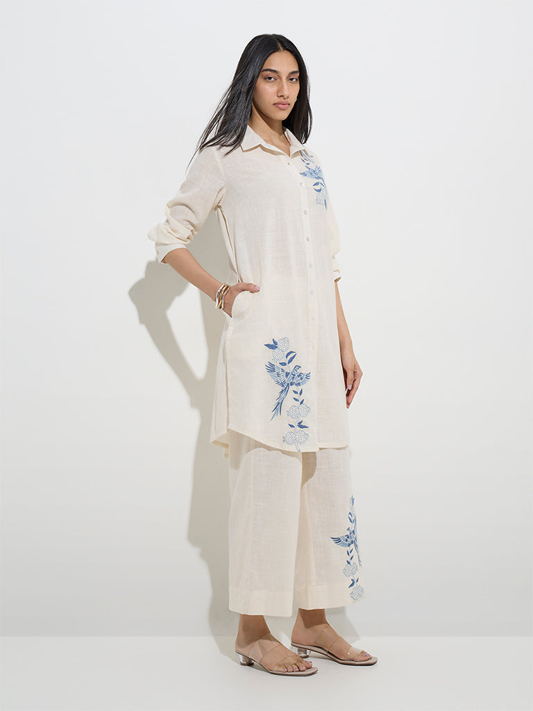 Utsa Off-White Nature-Inspired Cotton Ethnic Pants