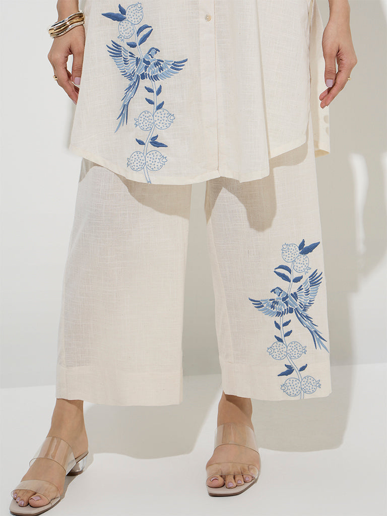 Utsa Off-White Nature-Inspired Cotton Ethnic Pants