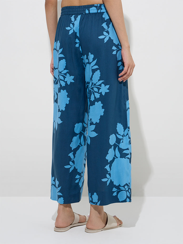 Utsa Indigo Floral Design Ethnic Pants