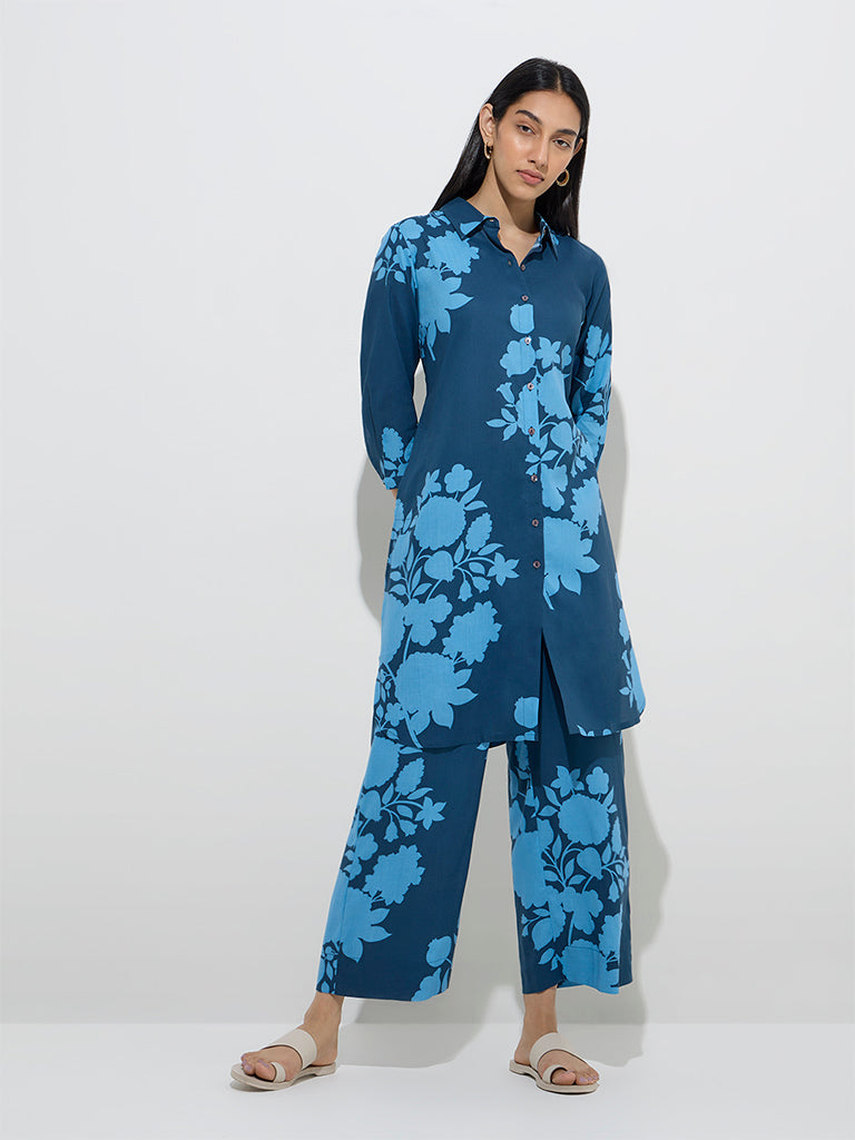 Utsa Indigo Floral Design Ethnic Pants