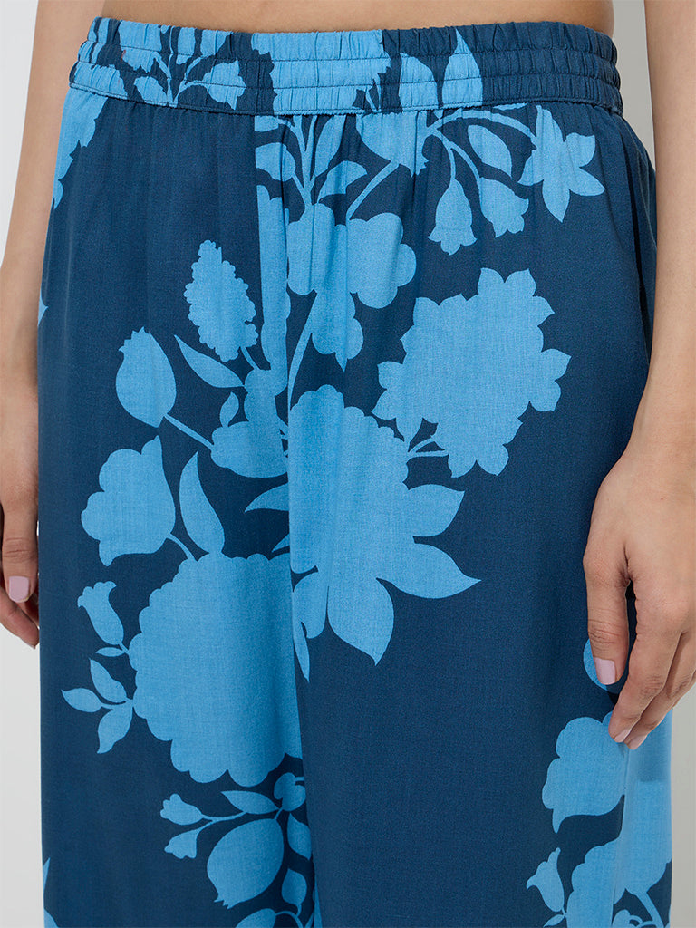 Utsa Indigo Floral Design Ethnic Pants