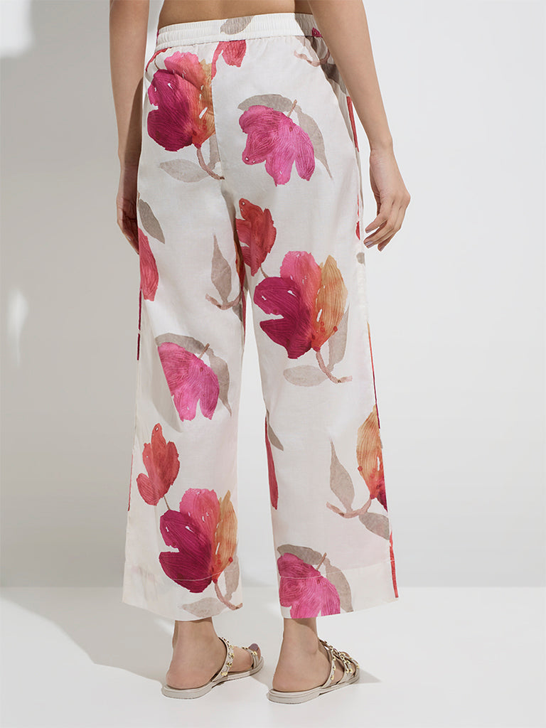 Utsa White Floral Patterned Ethnic Pants