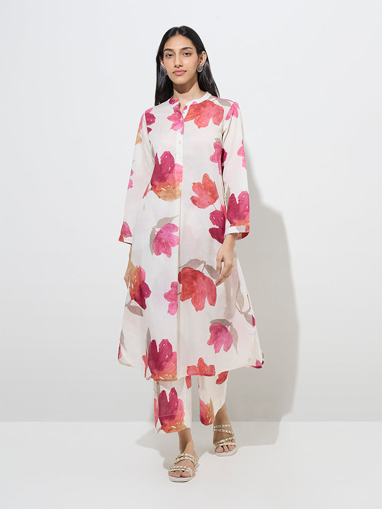 Utsa White Floral Patterned Ethnic Pants