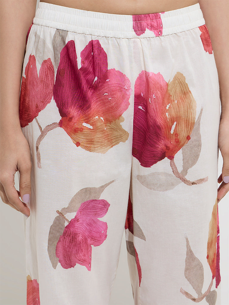Utsa White Floral Patterned Ethnic Pants