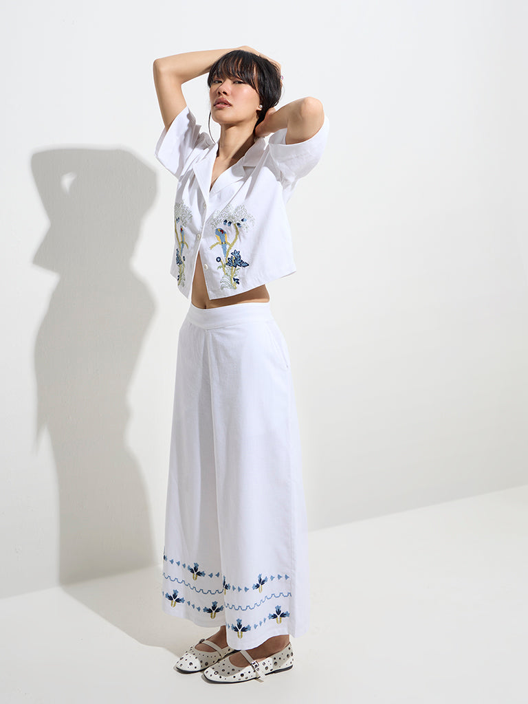 Bombay Paisley Ivory Bird Design Cotton-Blend Shirt