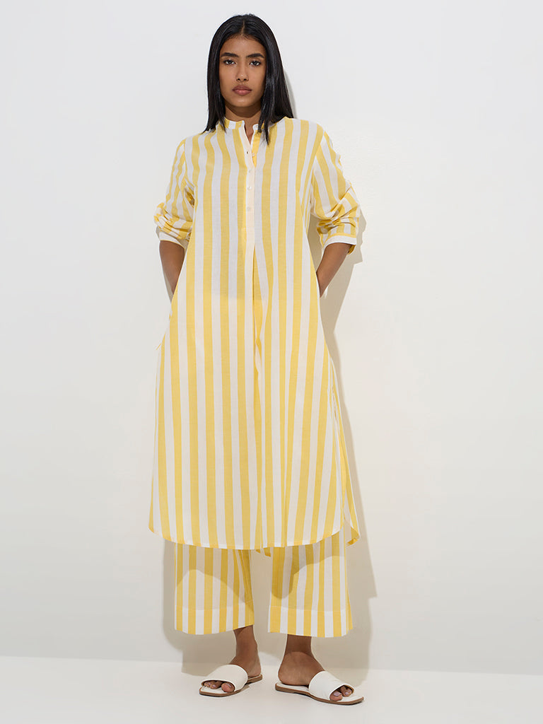 Utsa Yellow Stripe Printed Cotton Ethnic Pants