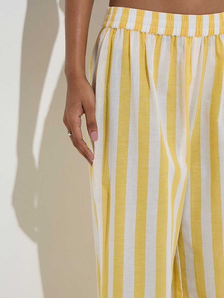 Utsa Yellow Stripe Printed Cotton Ethnic Pants