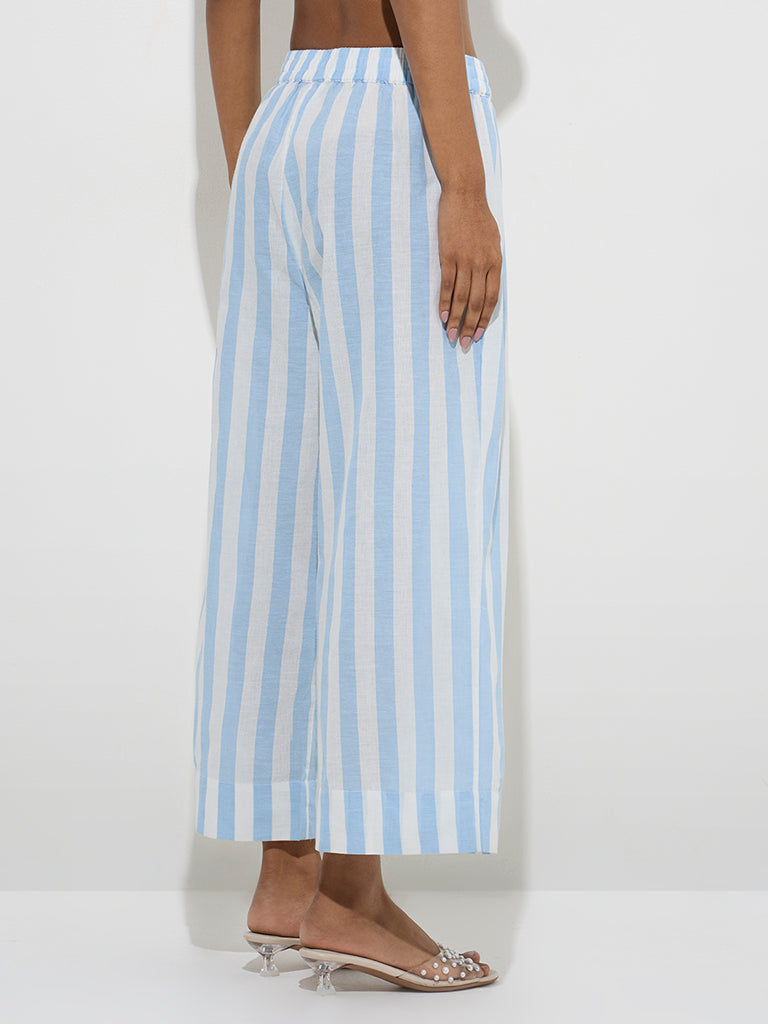 Utsa Blue Stripe Printed Cotton Ethnic Pants