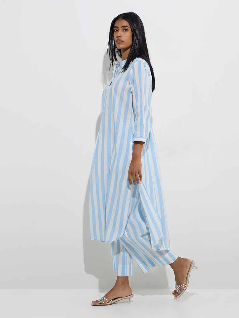 Utsa Blue Stripe Printed Cotton Ethnic Pants