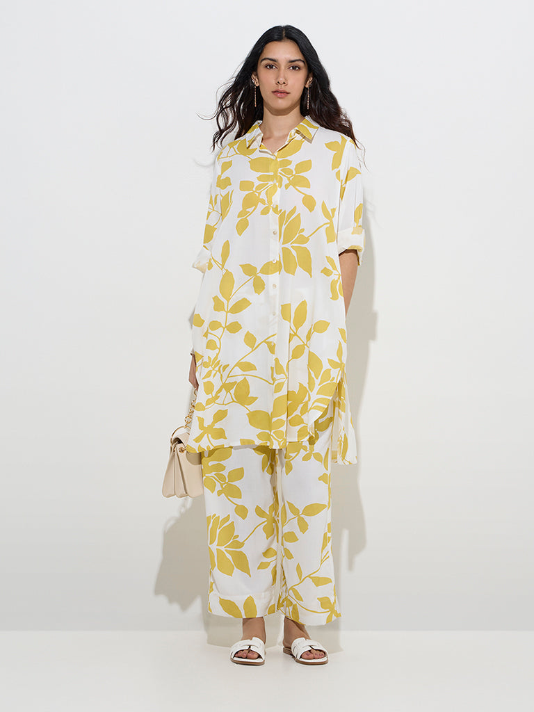 Utsa Yellow Floral Printed A-Line Kurta