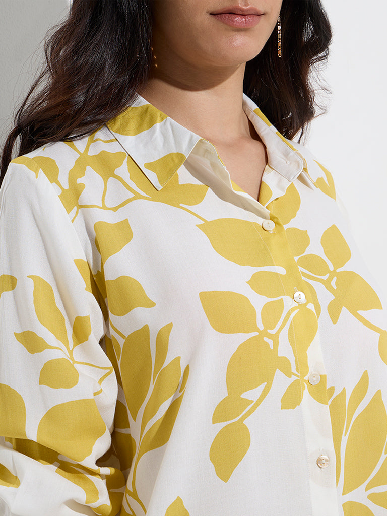Utsa Yellow Floral Printed A-Line Kurta