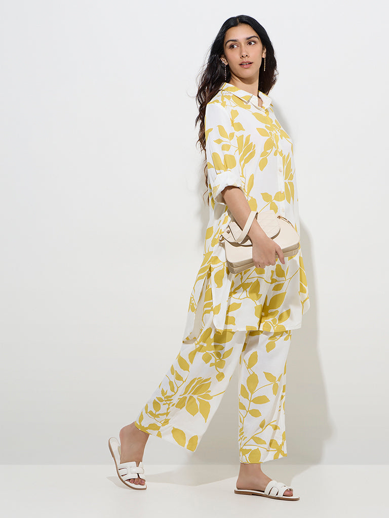 Utsa Yellow Floral Printed A-Line Kurta