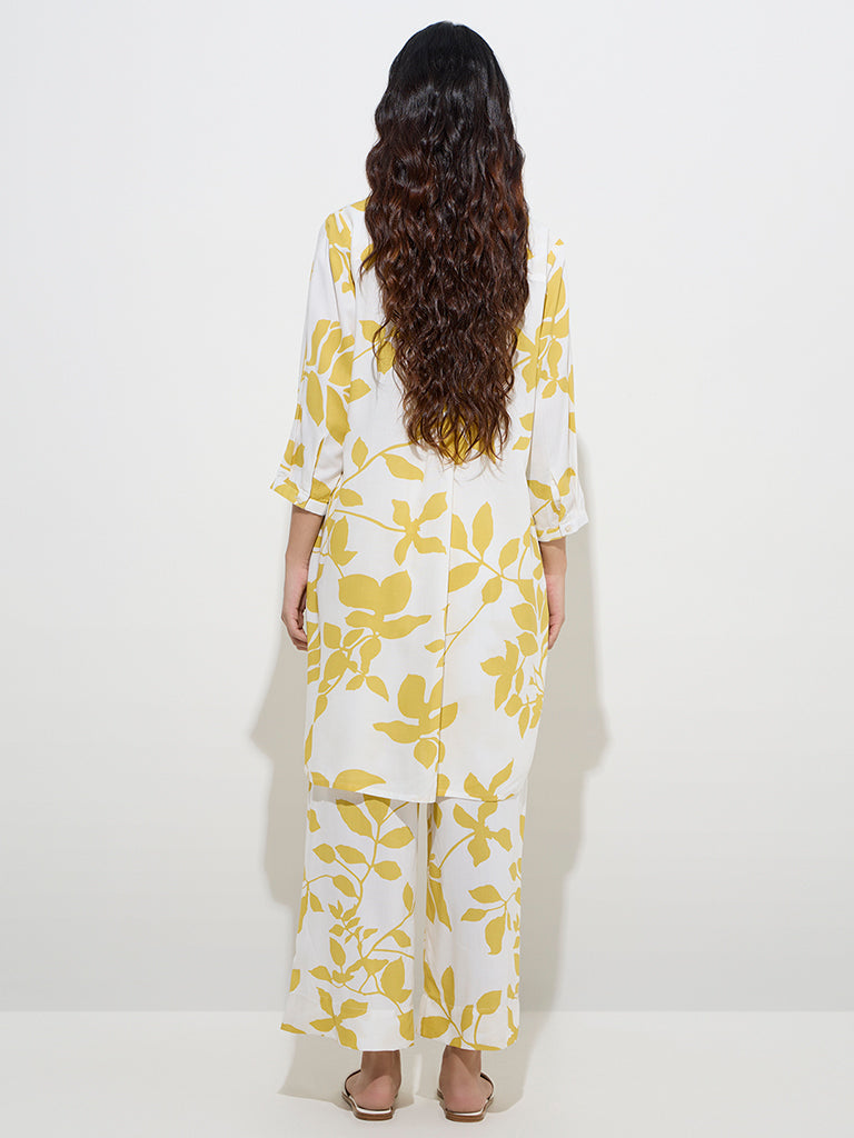 Utsa Yellow Floral Printed A-Line Kurta
