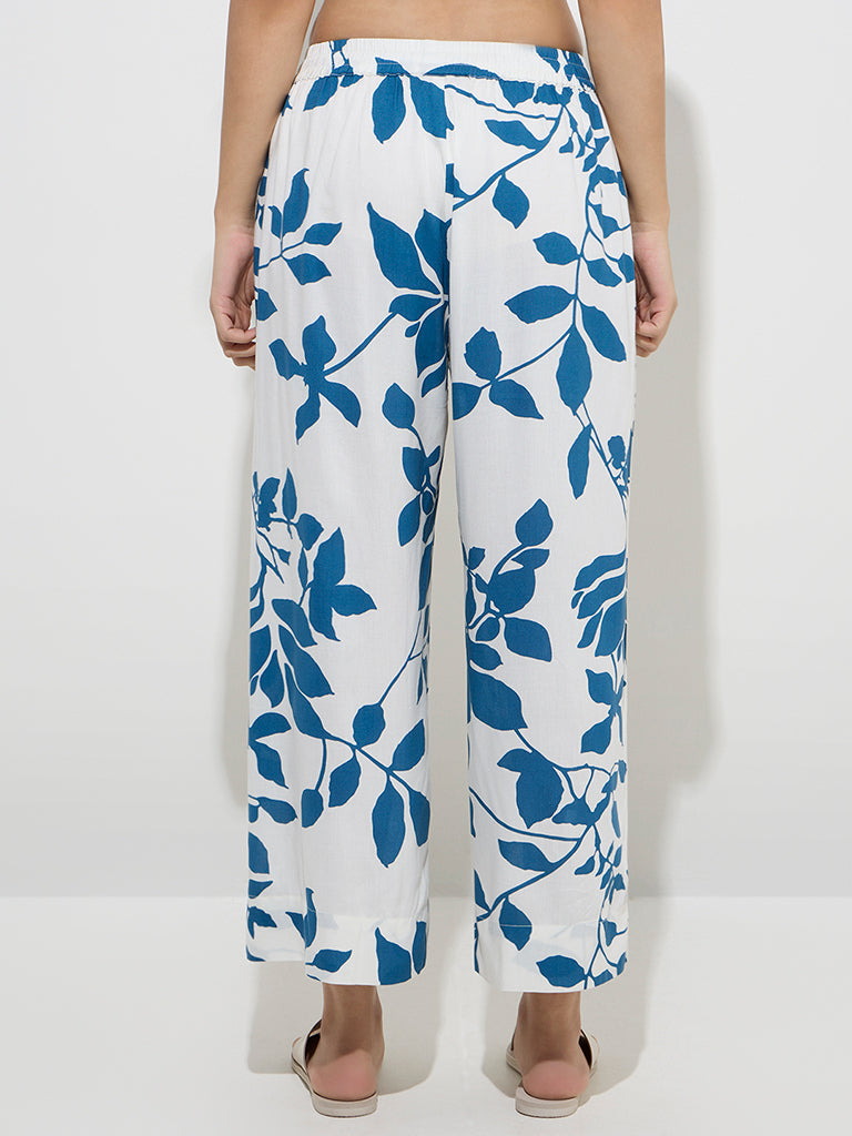 Utsa Blue Floral Printed High-Rise Pants
