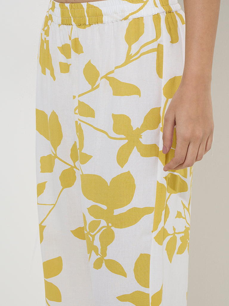 Utsa Yellow Floral Printed High-Rise Pants