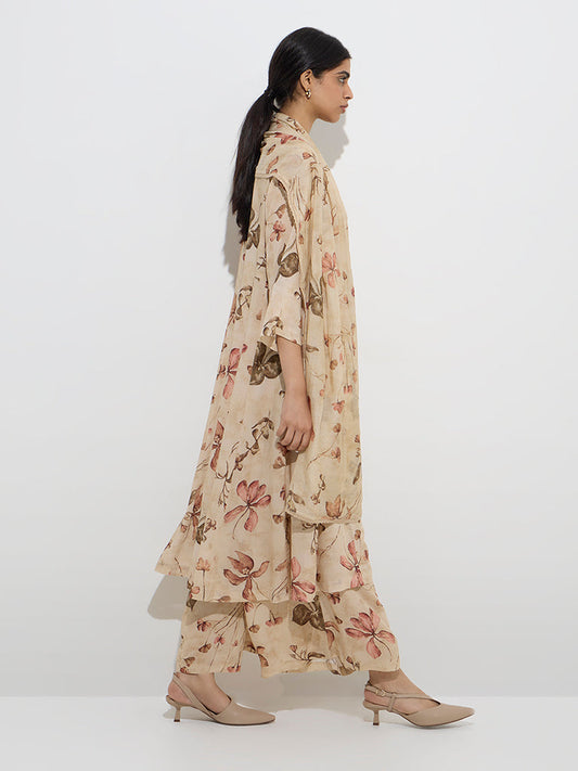 Zuba Beige Foliage Printed Palazzos
