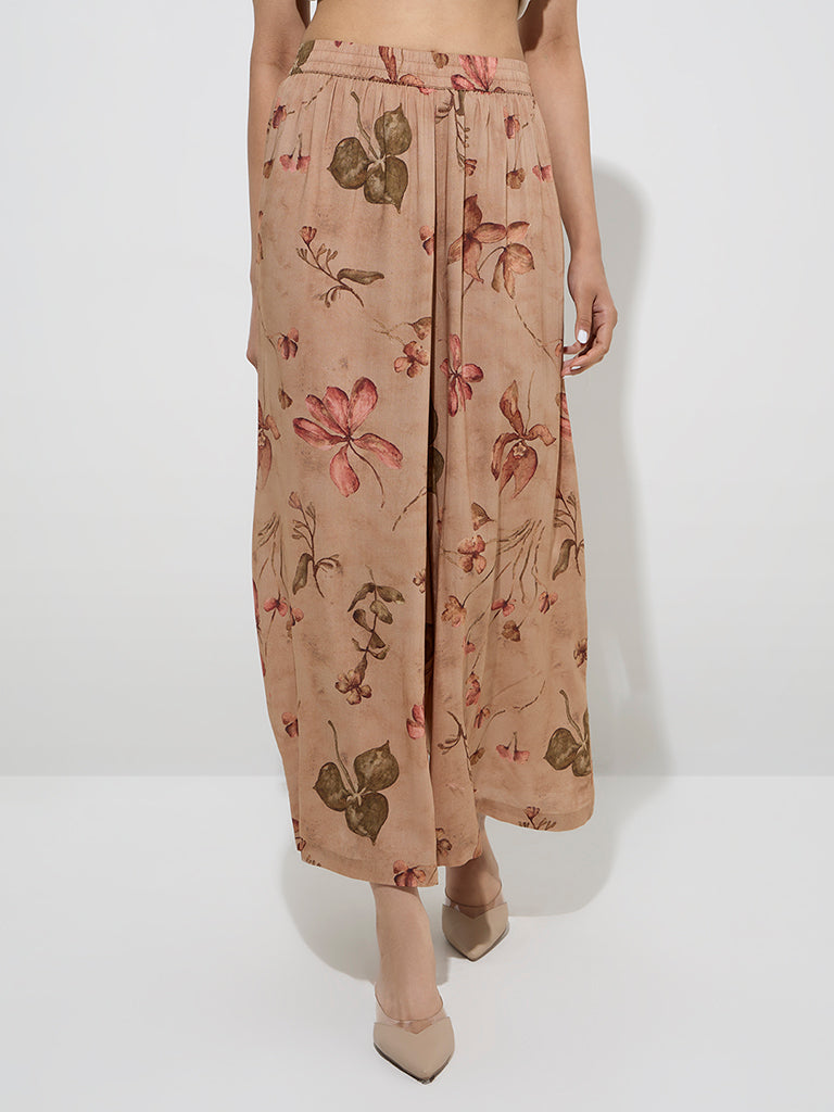 Zuba Brown Botanical Design Palazzos