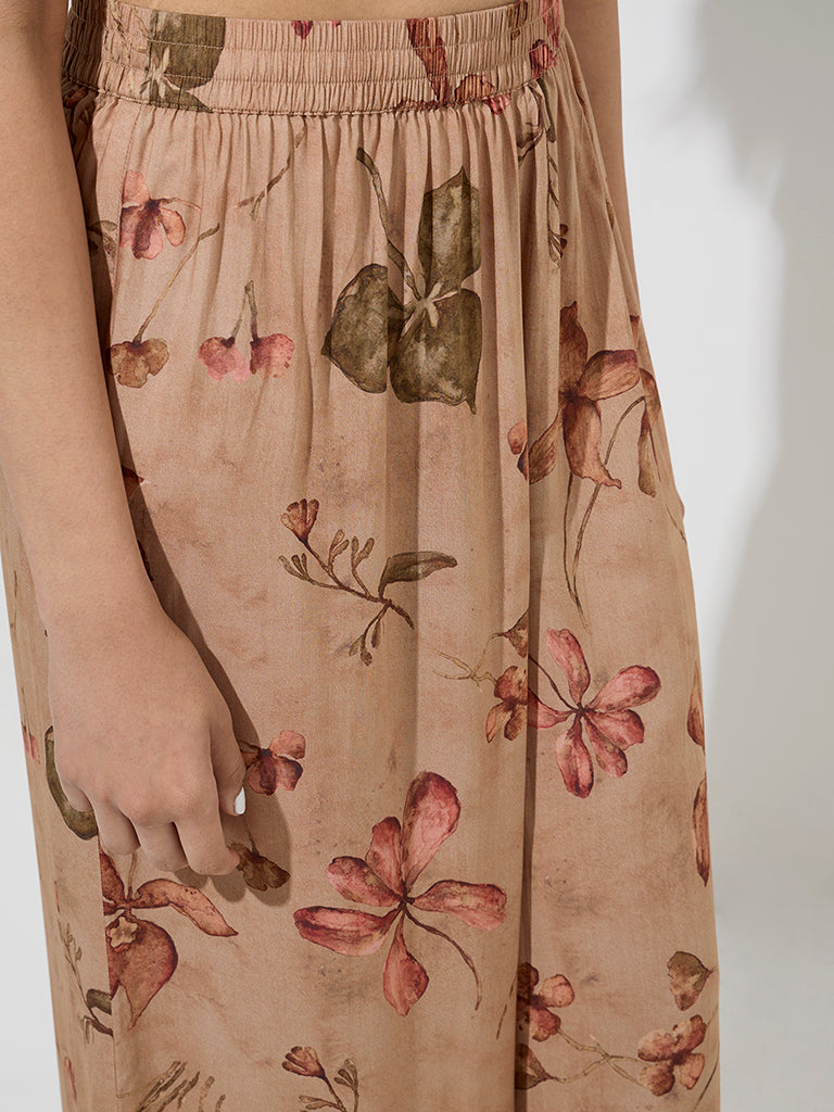Zuba Brown Botanical Design Palazzos
