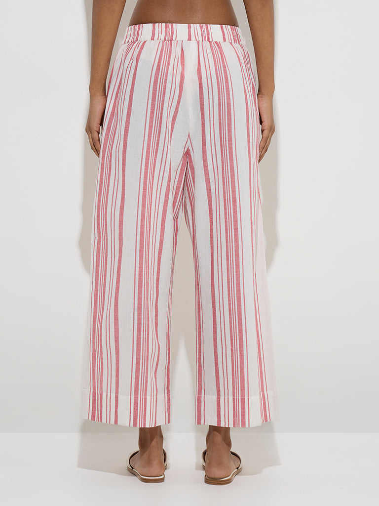 Utsa Red Stripe Printed Cotton Ethnic Pants