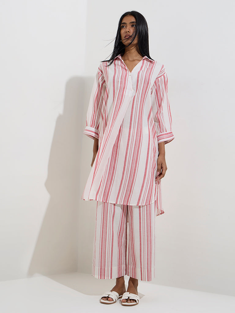 Utsa Red Stripe Printed Cotton Ethnic Pants