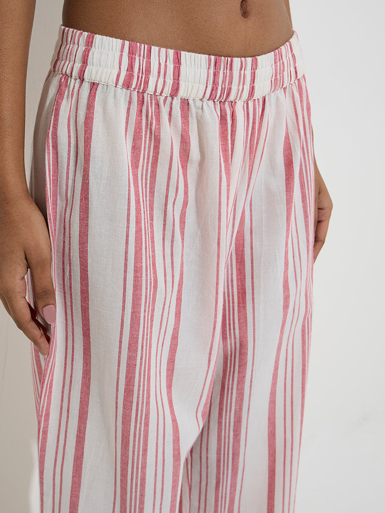 Utsa Red Stripe Printed Cotton Ethnic Pants