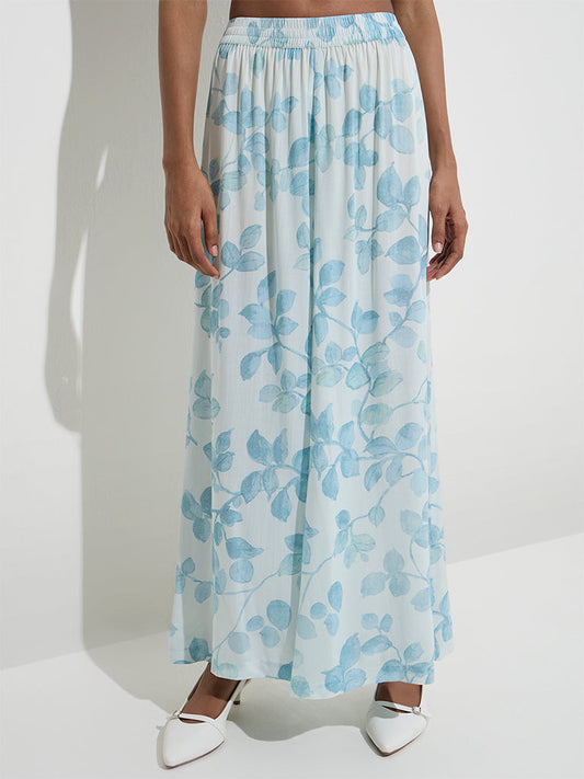 Zuba Blue Botanical Printed Palazzos