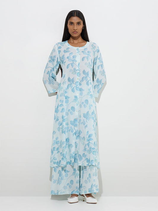 Zuba Blue Botanical Design A-Line Kurta