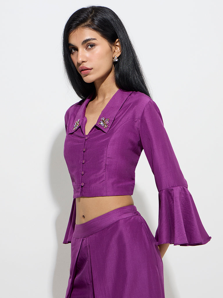 Vark Plum Embellished Ethnic Top