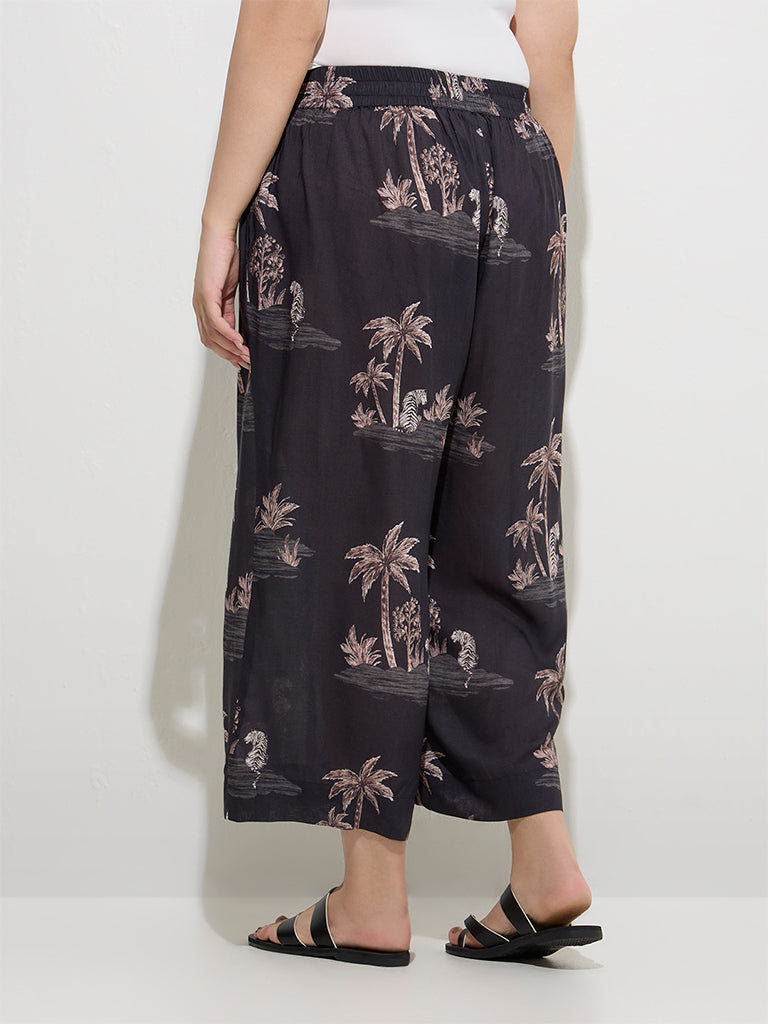 Diza Black Tropical-Inspired Palazzos